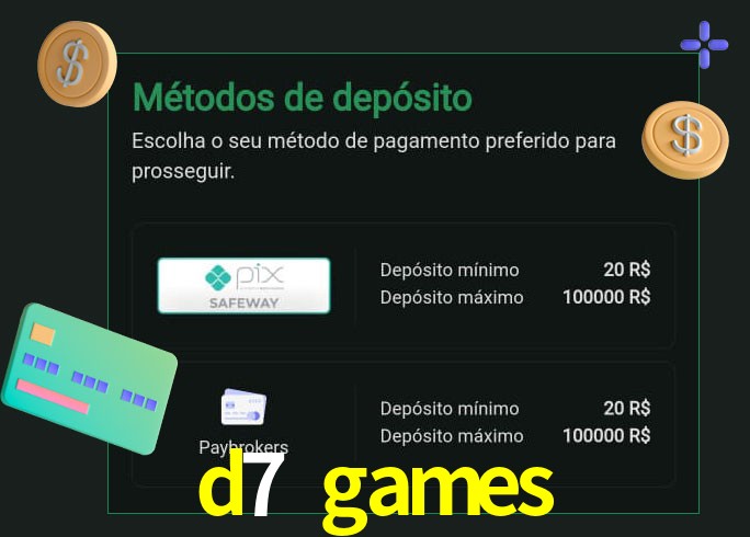 O cassino d7 games oferece uma grande variedade de métodos de pagamento